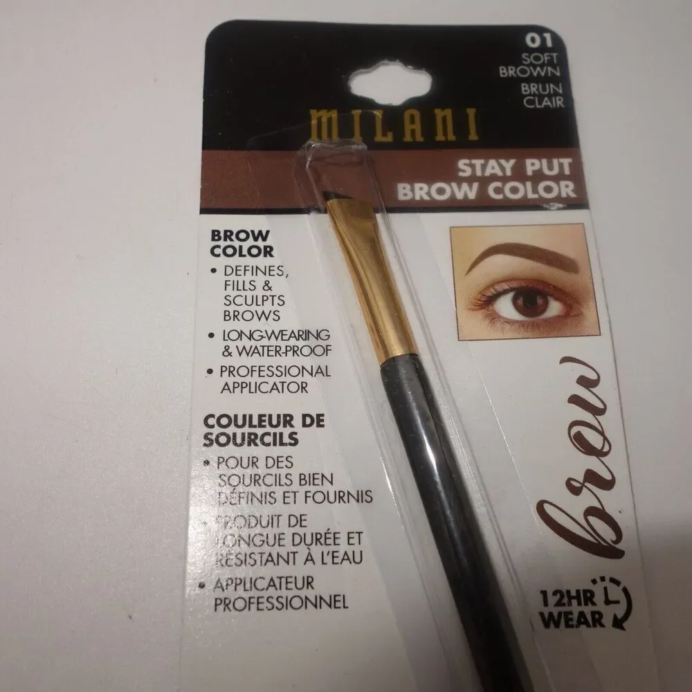 NEW Milani Stay Put Brow Color 12 hr Wear 01 Soft Brown .09Oz